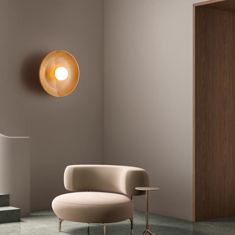 Skanto | Modern Minimalist Rund Skive Solid Tre 1-Lykt Vegglampe