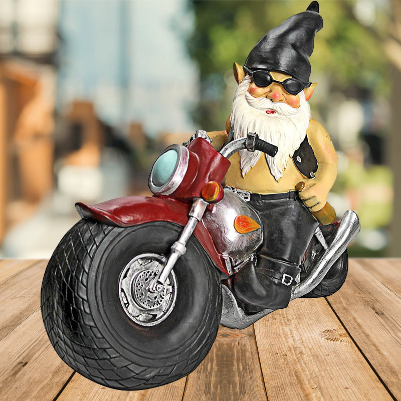 Biker Gnome Statue Mini Hagedekorasjon | Skanto