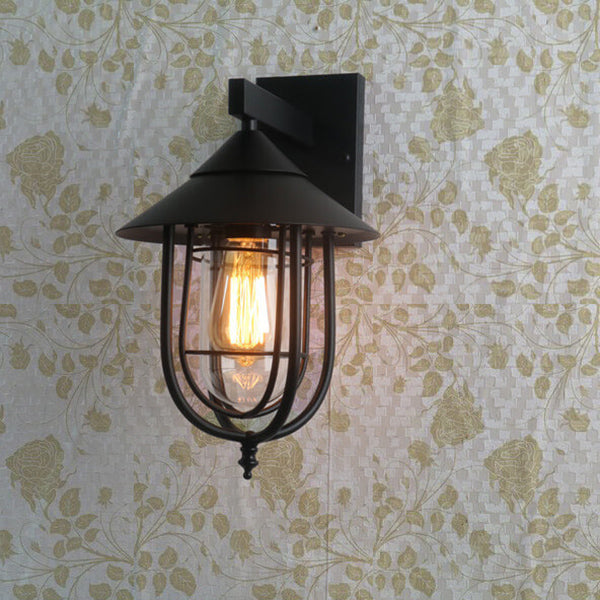 Vintage industriell jern lanterne innendørs utendørs 1-lys vegglampe | Skanto
