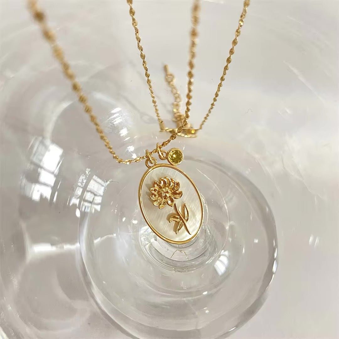 Skanto | 14k Delikat Fødselsmåned Stein & Blomst Charm Halskjede