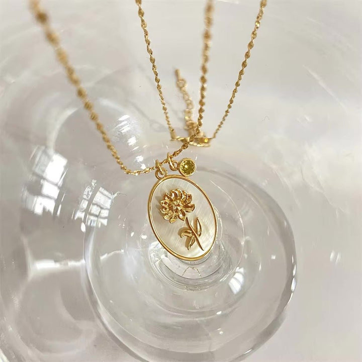 Skanto | 14k Delikat Fødselsmåned Stein & Blomst Charm Halskjede