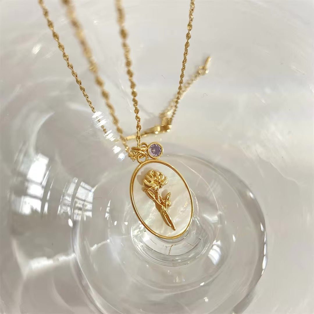 Skanto | 14k Delikat Fødselsmåned Stein & Blomst Charm Halskjede