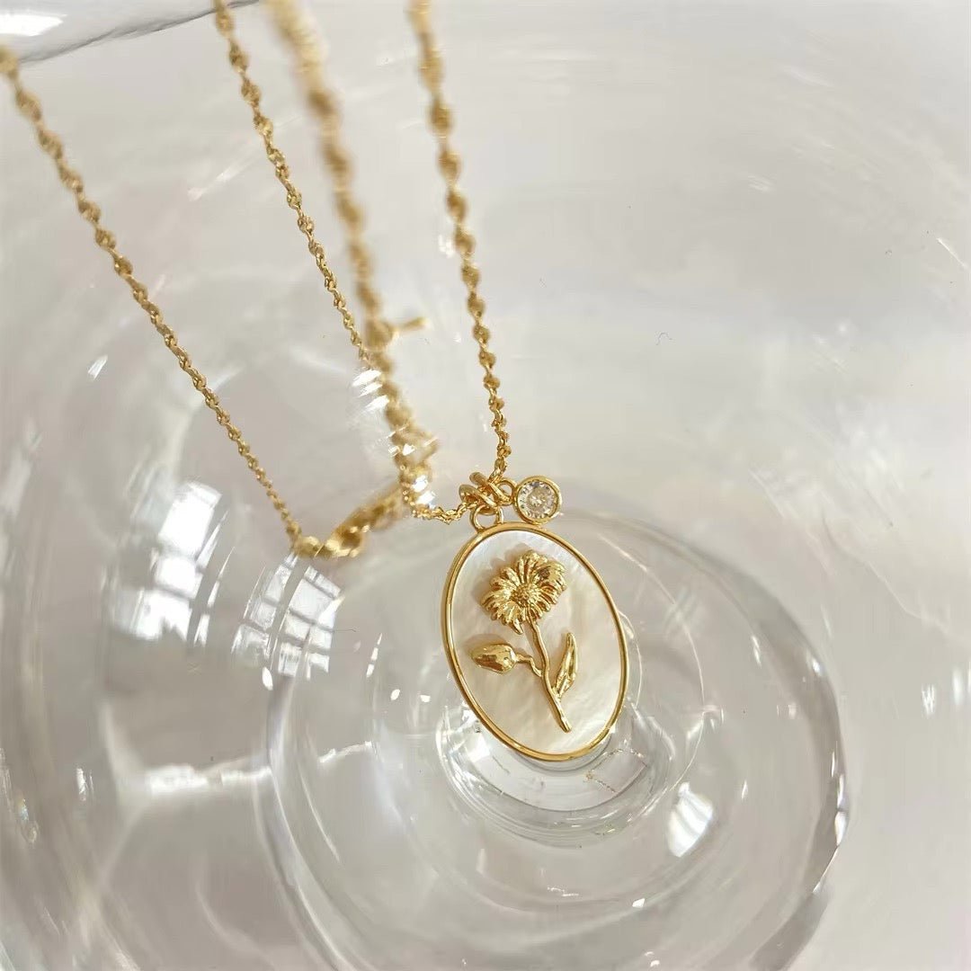 Skanto | 14k Delikat Fødselsmåned Stein & Blomst Charm Halskjede