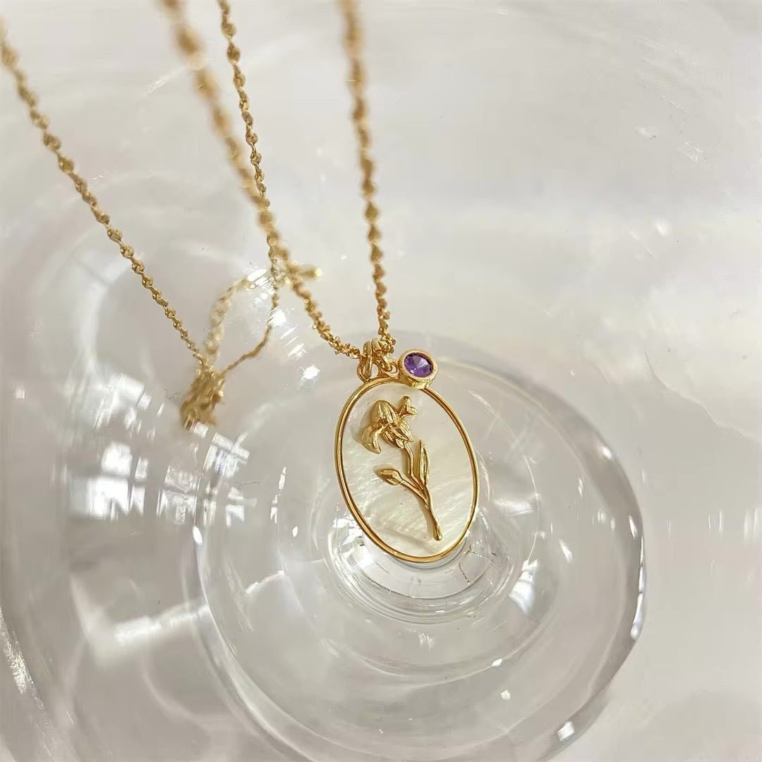 Skanto | 14k Delikat Fødselsmåned Stein & Blomst Charm Halskjede