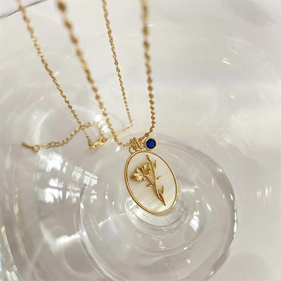 Skanto | 14k Delikat Fødselsmåned Stein & Blomst Charm Halskjede