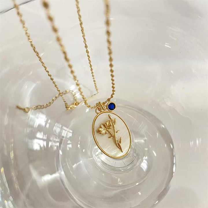 Skanto | 14k Delikat Fødselsmåned Stein & Blomst Charm Halskjede