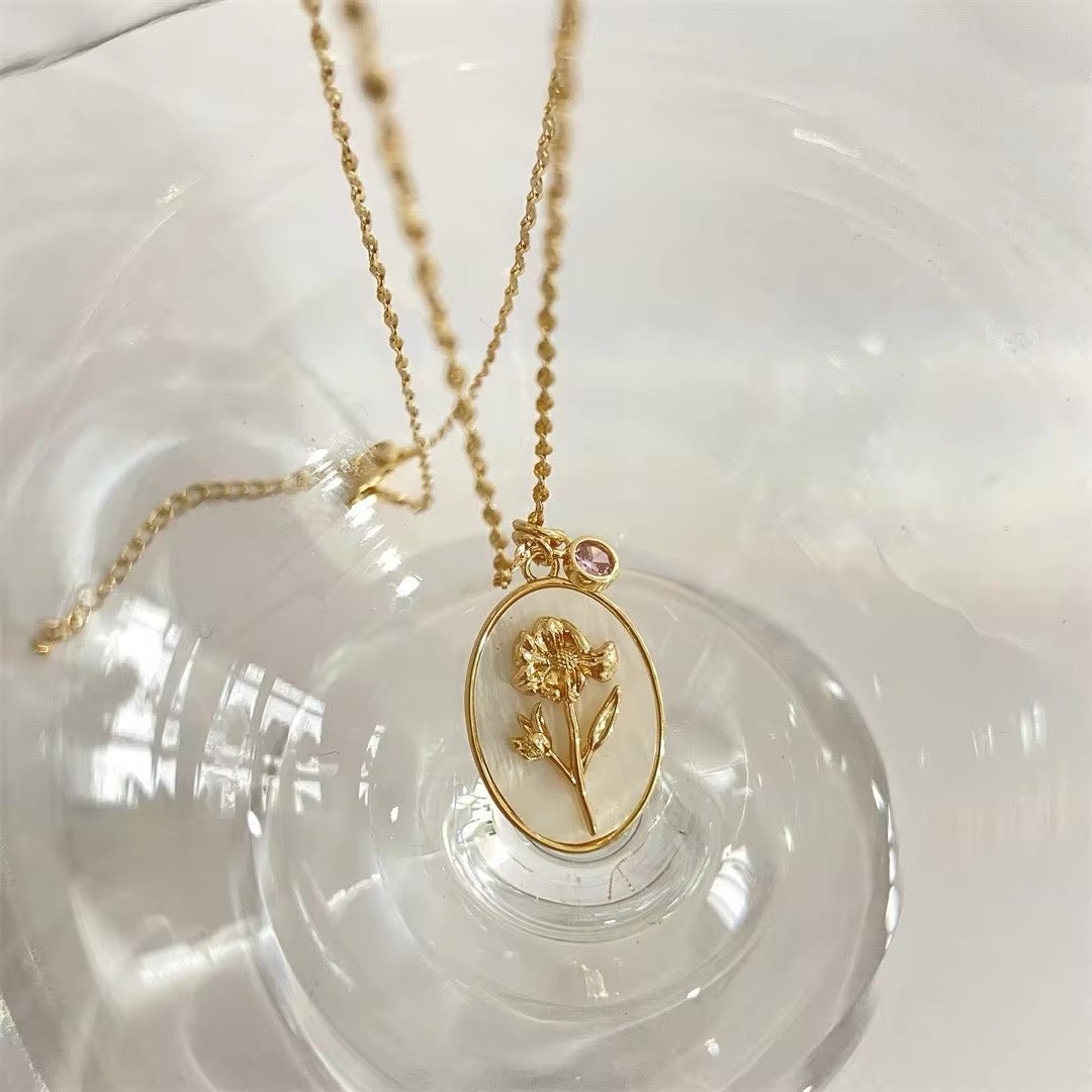 Skanto | 14k Delikat Fødselsmåned Stein & Blomst Charm Halskjede