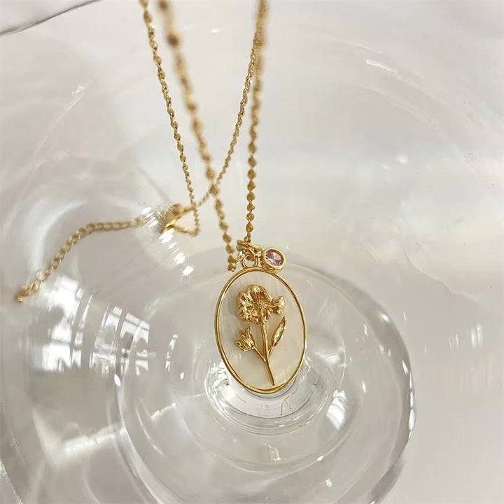 Skanto | 14k Delikat Fødselsmåned Stein & Blomst Charm Halskjede