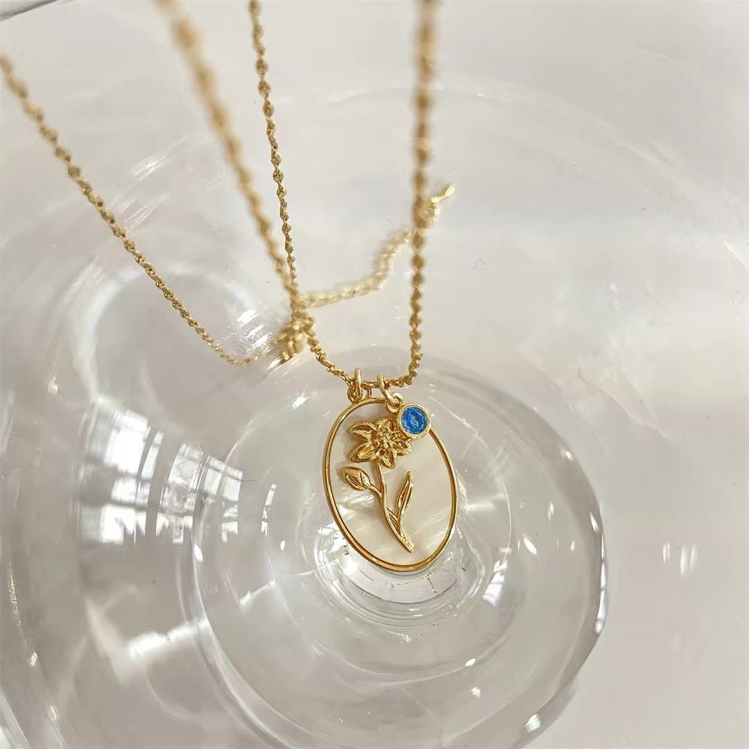 Skanto | 14k Delikat Fødselsmåned Stein & Blomst Charm Halskjede