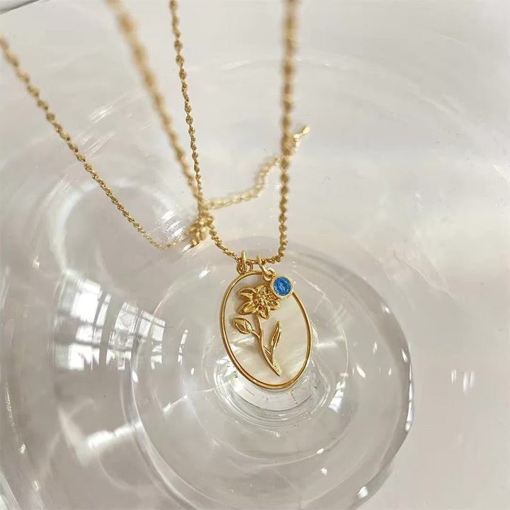 Skanto | 14k Delikat Fødselsmåned Stein & Blomst Charm Halskjede