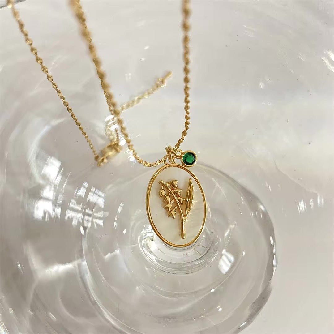 Skanto | 14k Delikat Fødselsmåned Stein & Blomst Charm Halskjede
