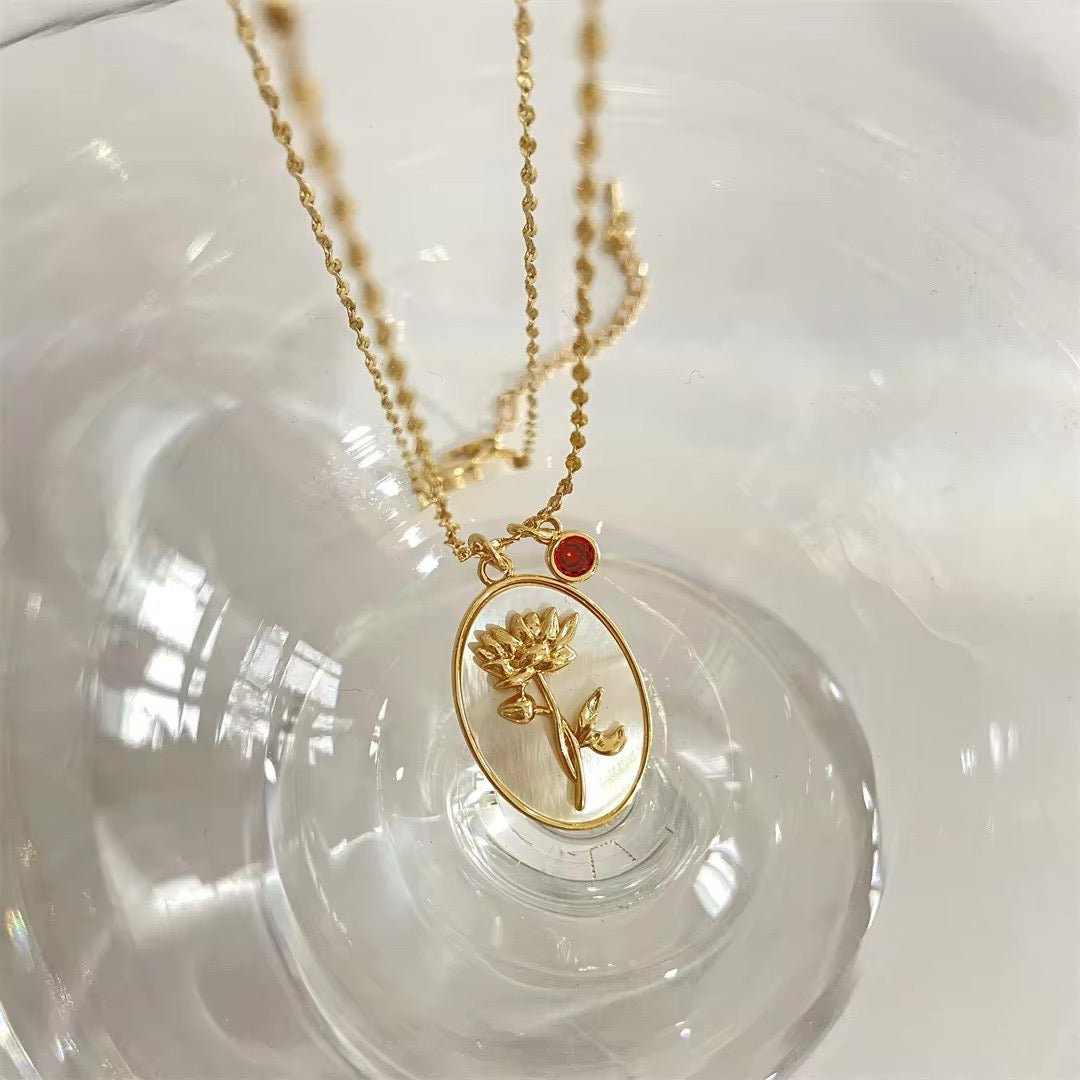 Skanto | 14k Delikat Fødselsmåned Stein & Blomst Charm Halskjede