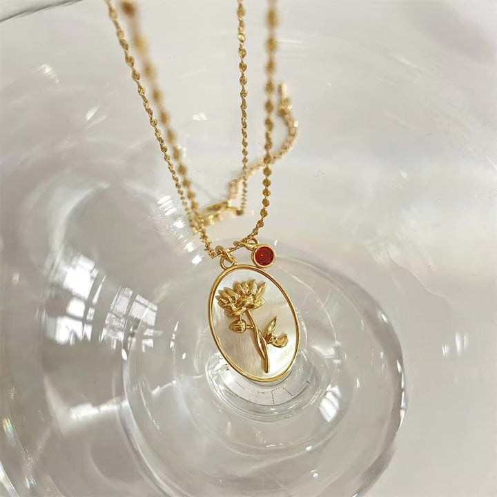 Skanto | 14k Delikat Fødselsmåned Stein & Blomst Charm Halskjede