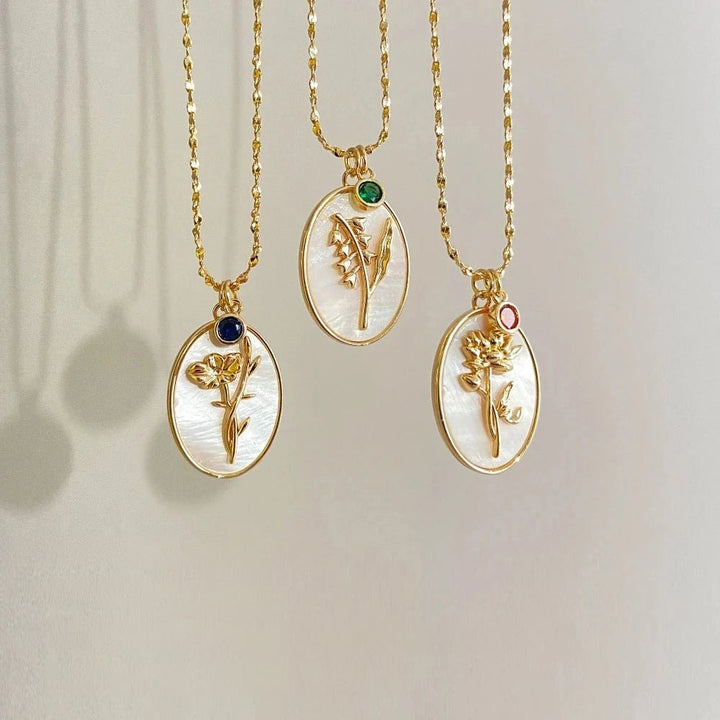 Skanto | 14k Delikat Fødselsmåned Stein & Blomst Charm Halskjede