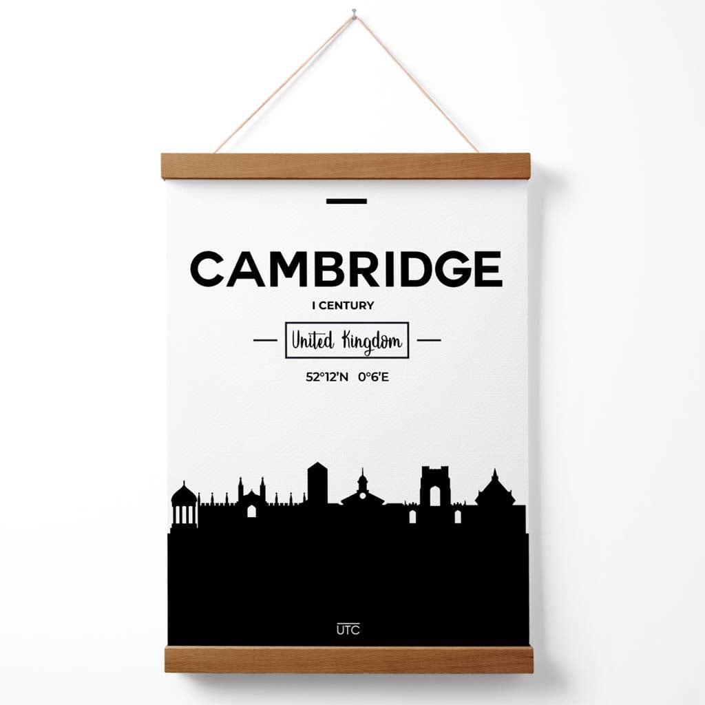 Cambridge bybildeplakat i svart-hvitt med oppheng