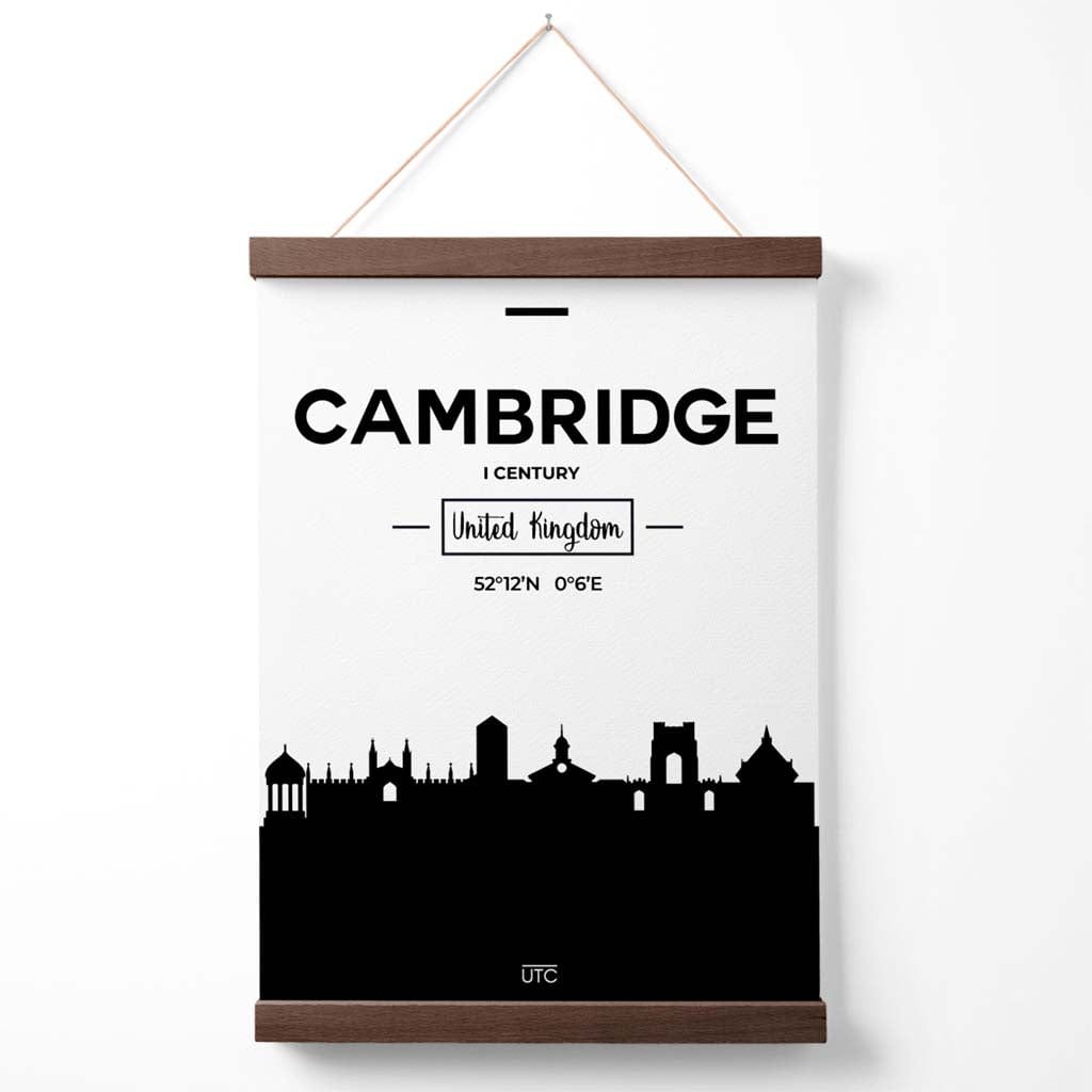 Cambridge bybildeplakat i svart-hvitt med oppheng