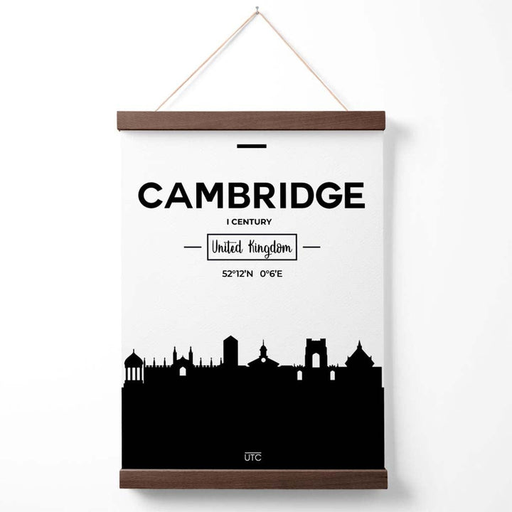 Cambridge bybildeplakat i svart-hvitt med oppheng