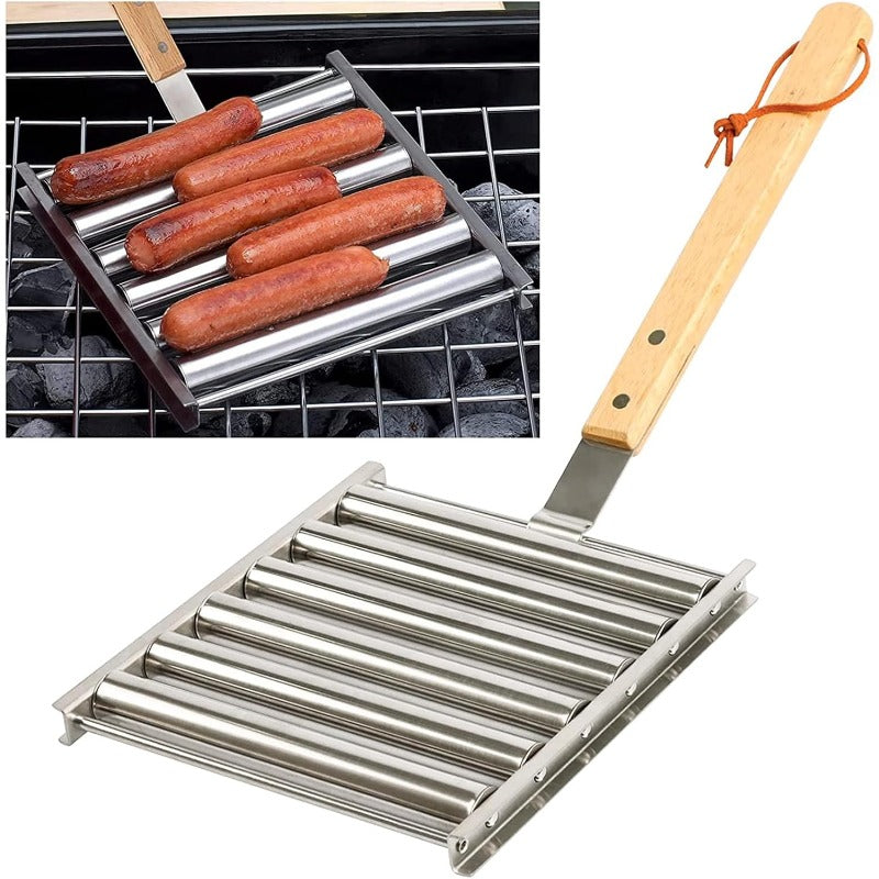 Skanto | Rotasjon Hot Dog Grill Rack med Avtagbart Trehåndtak