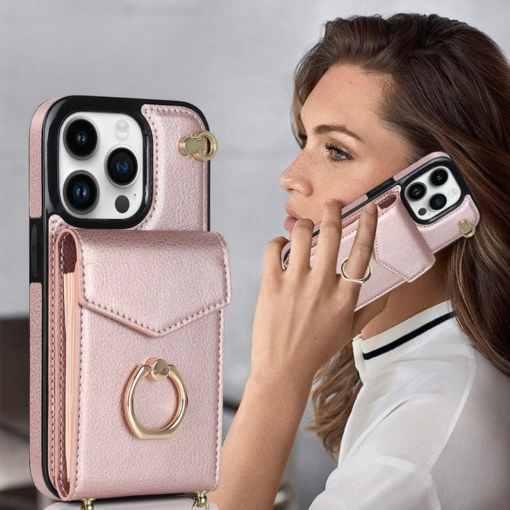 Skanto | Læderlommebok med ring og snor for iPhone