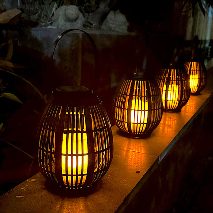 Moderne Art Deco Solrund Lantern Rattan LED Utendørs Landskapslys For Hage | Skanto