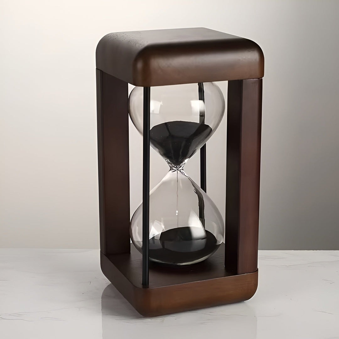 Timeglass i tre, 30 minutter – ramme i massivt tre og dekorativt | Ideelt for kontor og hjem