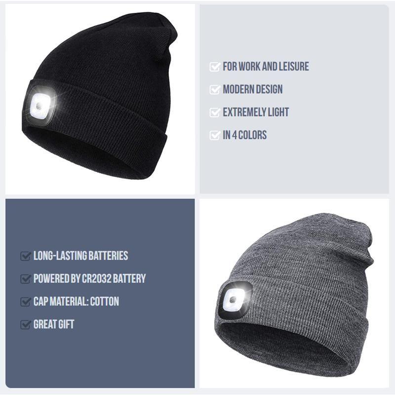 Skanto | Unisex Vinter Varme Strikket Hatt Hode Lommelykt Kappe