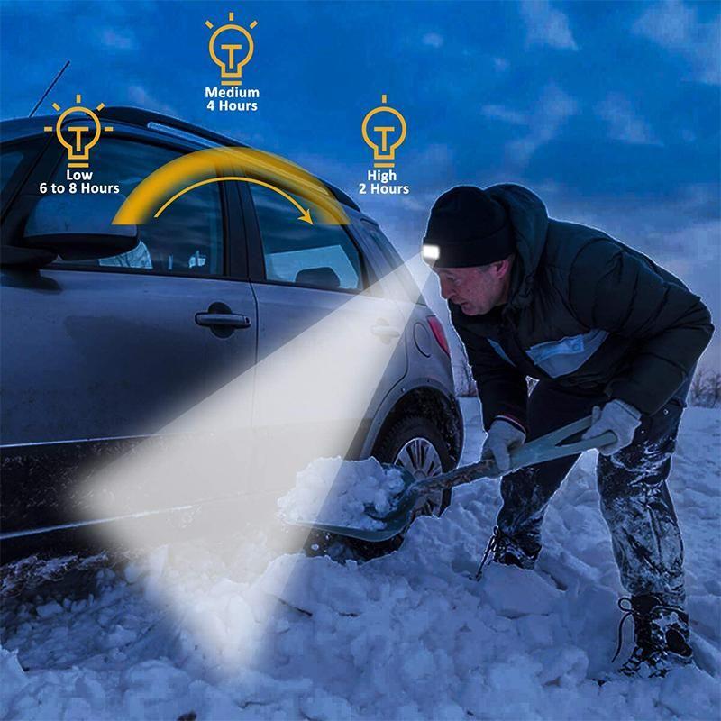 Skanto | Unisex Vinter Varme Strikket Hatt Hode Lommelykt Kappe