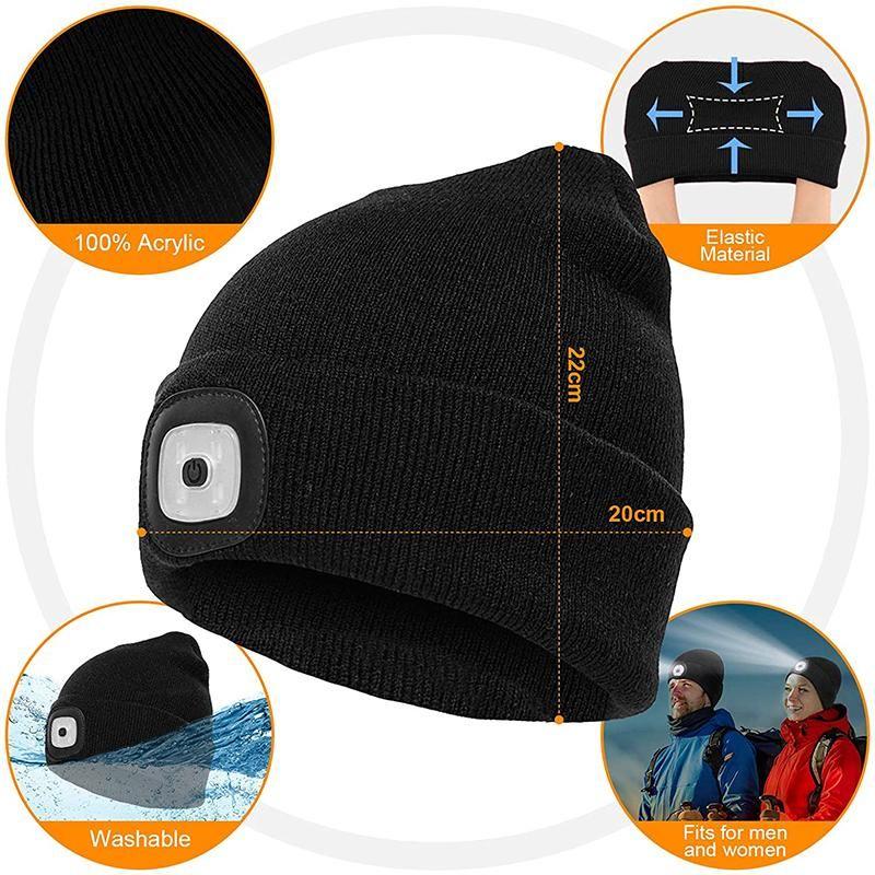 Skanto | Unisex Vinter Varme Strikket Hatt Hode Lommelykt Kappe