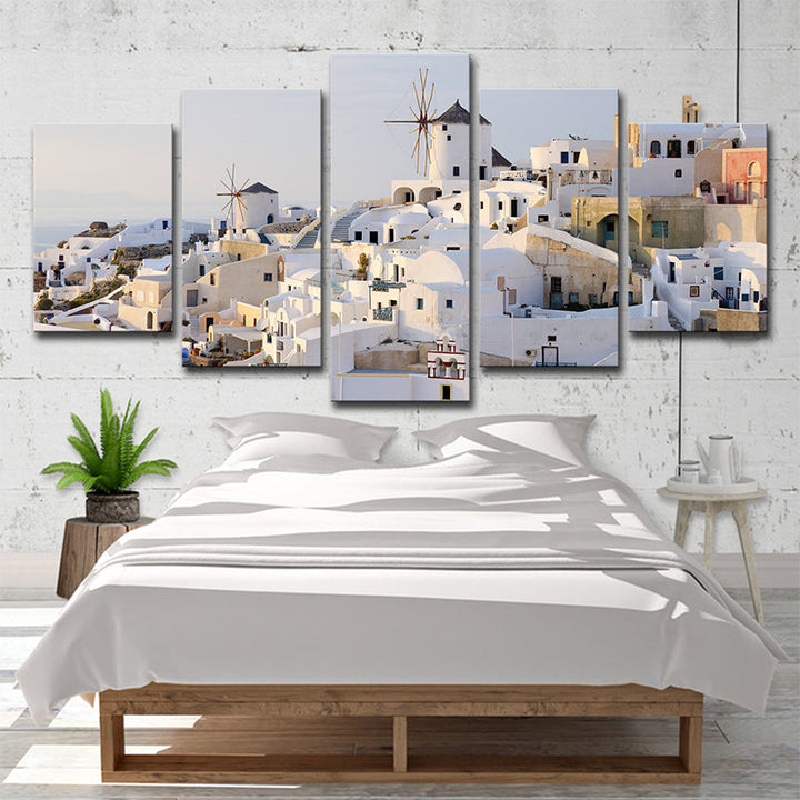 Skanto | Hvit Santorini Hus Veggkunst Multi-Delt Globalt Inspirert Soverom Lerretsutskrift