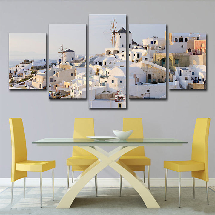 Skanto | Hvit Santorini Hus Veggkunst Multi-Delt Globalt Inspirert Soverom Lerretsutskrift
