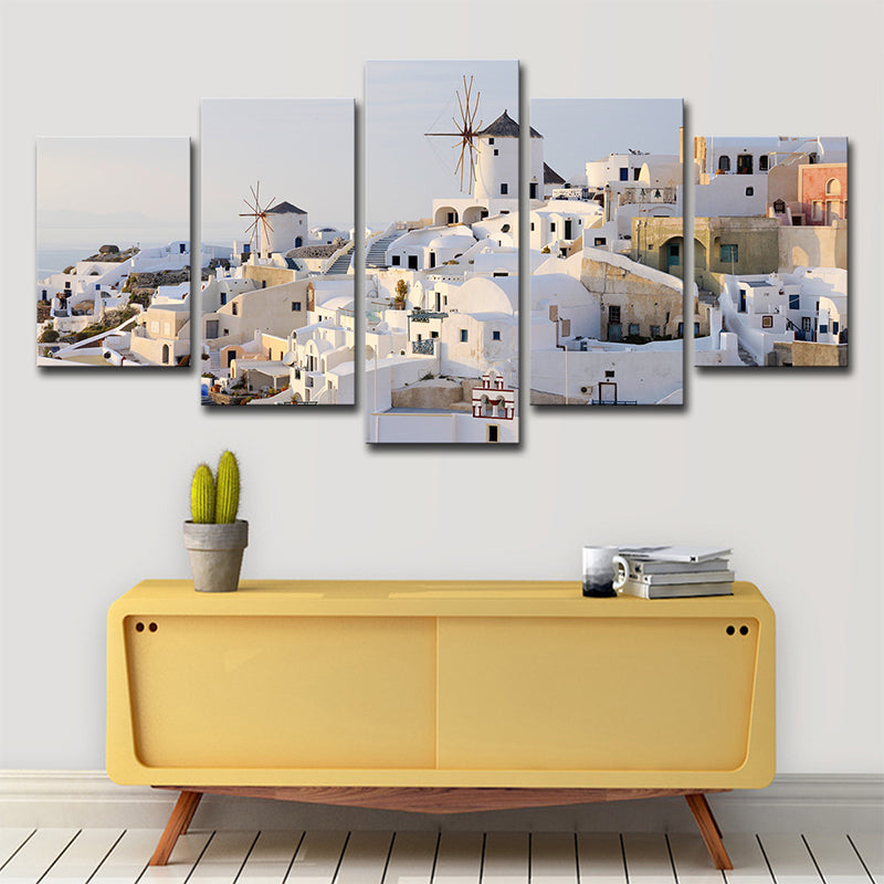 Skanto | Hvit Santorini Hus Veggkunst Multi-Delt Globalt Inspirert Soverom Lerretsutskrift