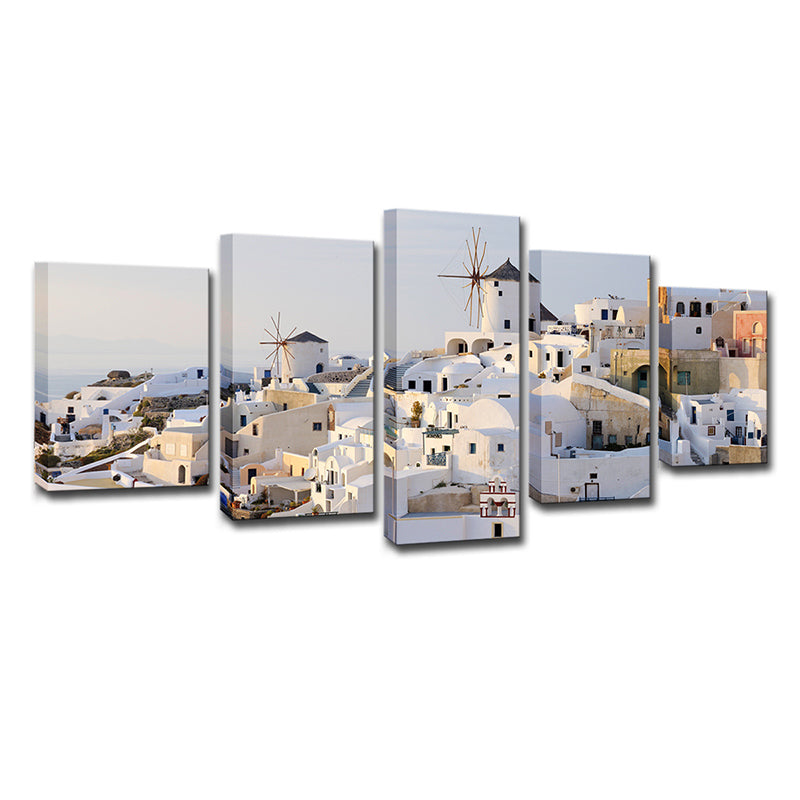 Skanto | Hvit Santorini Hus Veggkunst Multi-Delt Globalt Inspirert Soverom Lerretsutskrift