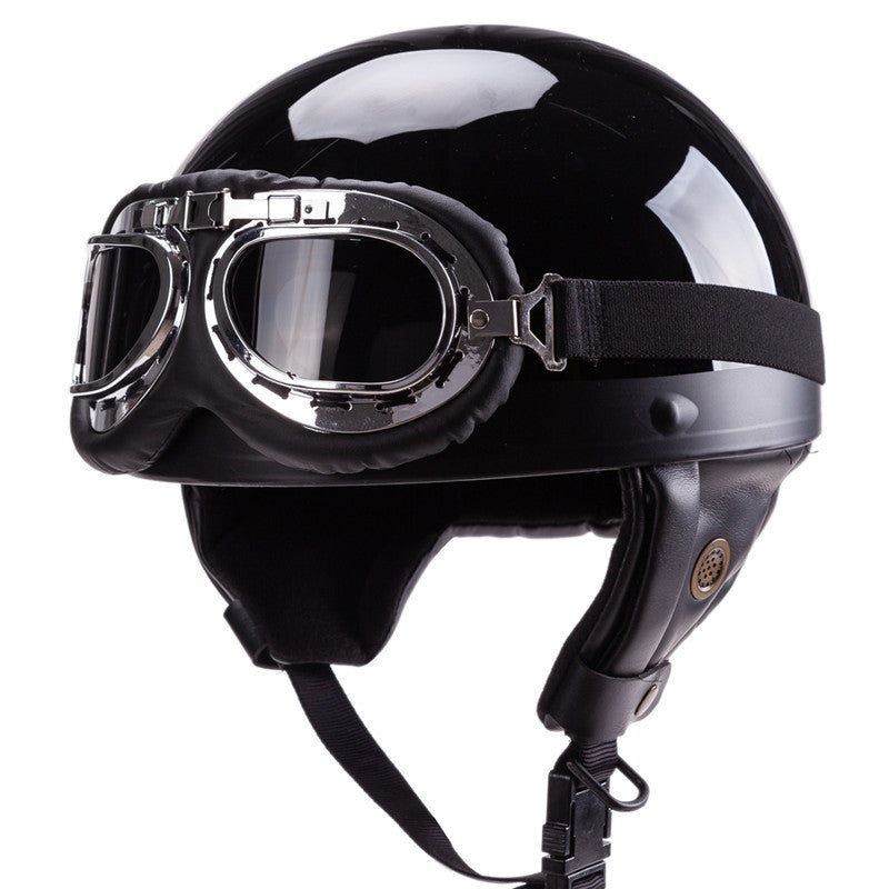 Vintage-Style Åpen-Face Motorsykkelhjelm med Goggles Skanto