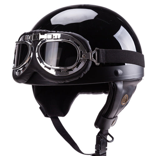 Vintage-Style Åpen-Face Motorsykkelhjelm med Goggles Skanto