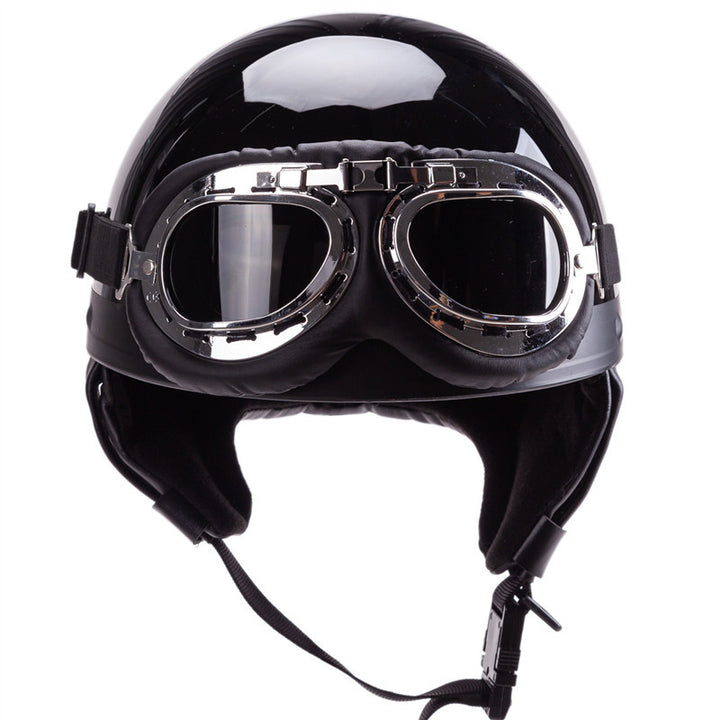 Vintage-Style Åpen-Face Motorsykkelhjelm med Goggles Skanto
