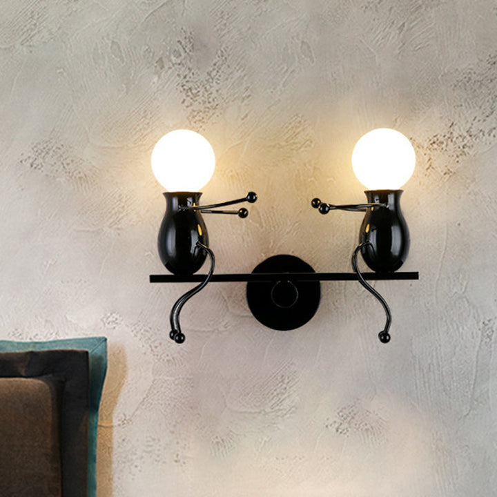 Skanto | Svart/Hvit/Rød Barnslig Veggmontert Lampe Barn 2 Hoder Metall Vegglys med Svingarm