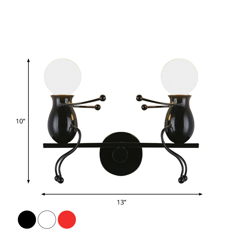 Skanto | Svart/Hvit/Rød Barnslig Veggmontert Lampe Barn 2 Hoder Metall Vegglys med Svingarm