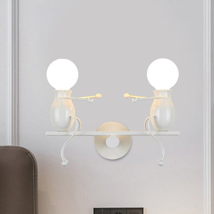 Skanto | Svart/Hvit/Rød Barnslig Veggmontert Lampe Barn 2 Hoder Metall Vegglys med Svingarm