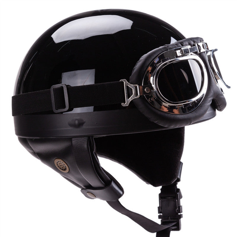 Vintage-Style Åpen-Face Motorsykkelhjelm med Goggles Skanto