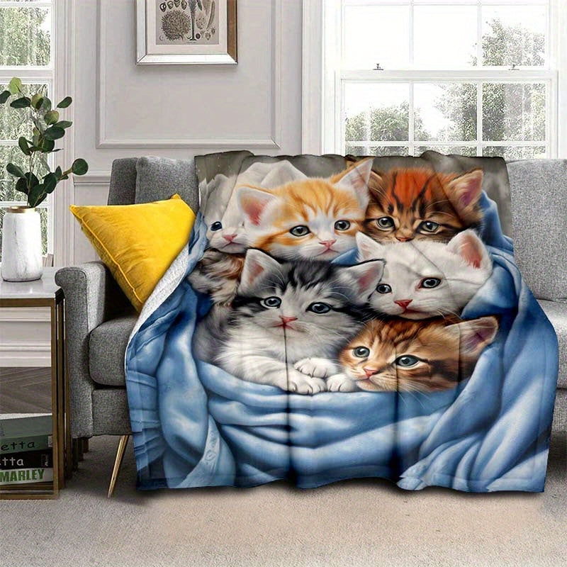 FluffyCat – Myke flanelltepper med kattetrykk Skanto