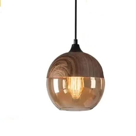 Håndgeblasene Pendelleuchte fra Glas og Holz, Verstellbar