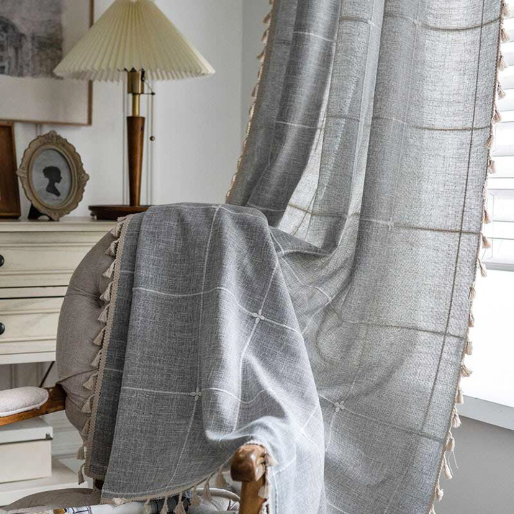 Skanto | Rutete Frynse Semi-Svart utgardiner – Boho Stil Gardiner
