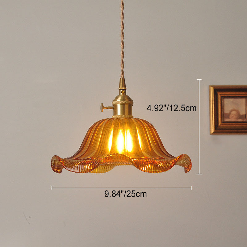 Skanto | Moderne Art Deco Solsikke Lotusblad Glasskjerm Messing 1-Lys Pendellampe for Stue