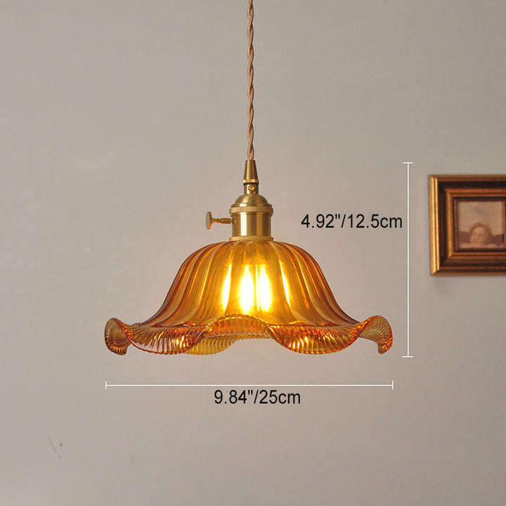 Skanto | Moderne Art Deco Solsikke Lotusblad Glasskjerm Messing 1-Lys Pendellampe for Stue