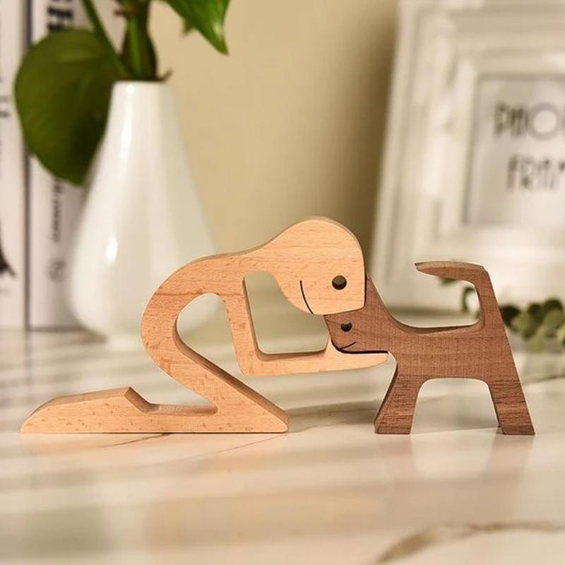 Pet Lover Gaver Tre Skulptur Familie & Valp Tre Håndverk Bord Ornamenter | Skanto