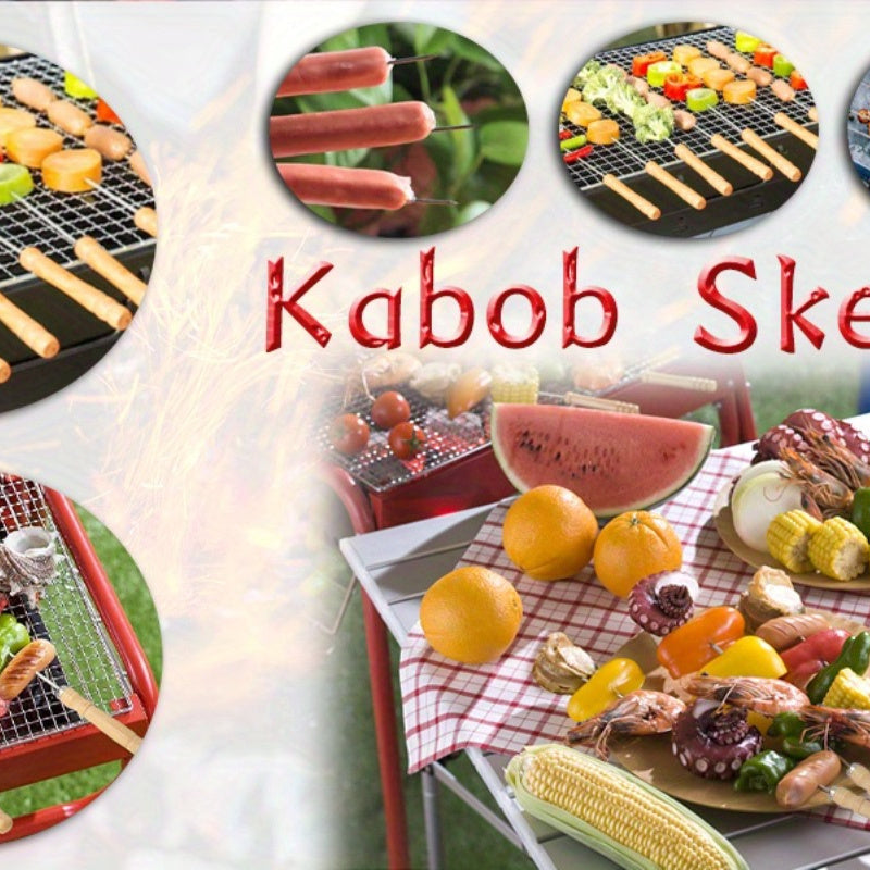 Skanto | 10 stk Premium rustfritt stål BBQ spyd med trehåndtak – Multifunksjonelle, holdbare grillpinner for matlaging utendørs – Perfekt for sommerfester og familietreff