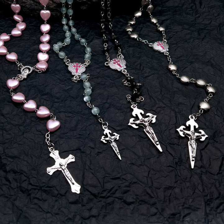 Skanto | Hjerteformet Kattøye Stein Rosary Smykke - Elara