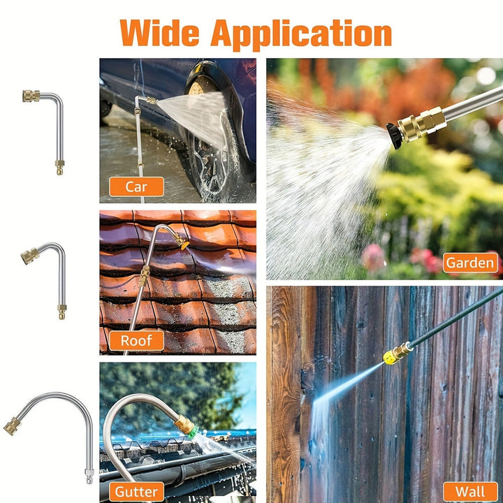 Skanto | 10 stk Høyttrykksvasker Forlengelsesstang Kit – 4000 PSI, 1/4 Hurtigkobling, 6 Dysevedlegg, Takrennerengjøringsbøyd stang 30°, 90°, 120° – Ideell for takdrenering, utvendige vegger og tunge rengjøringsoppgaver