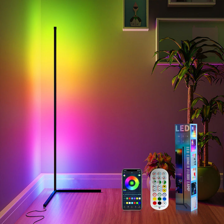Skanto | LED 1/2 Pakke Hjørne Gulvlys -16Million DIY Fargeforandring, RGB Smart Moderne Lys Justerbar 56 Tommer Omtrent 142cm Med Fjernkontroll Og APP Kontroller, USB Strømforsyning, Fire Moduser Med Musikk, Spillrom, Jule- Og Nyttårsdekorasjon