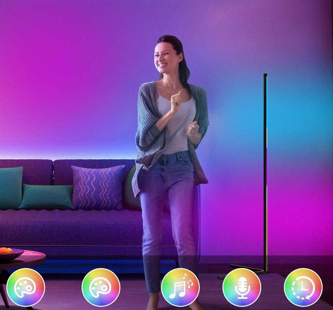 Skanto | LED 1/2 Pakke Hjørne Gulvlys -16Million DIY Fargeforandring, RGB Smart Moderne Lys Justerbar 56 Tommer Omtrent 142cm Med Fjernkontroll Og APP Kontroller, USB Strømforsyning, Fire Moduser Med Musikk, Spillrom, Jule- Og Nyttårsdekorasjon